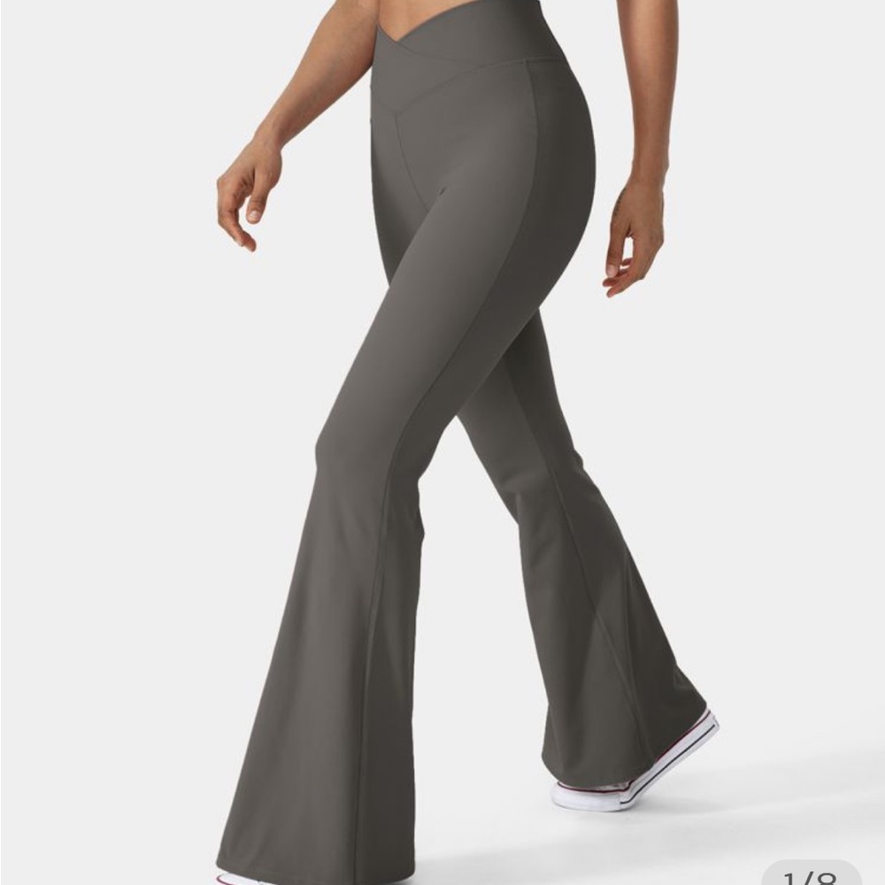 Halara crossover high waisted back pocket super flare leggings